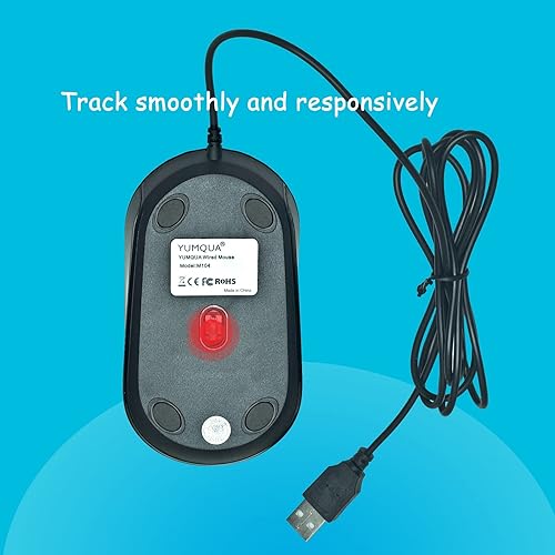 Miniatura 6 de YUMQUA Ratón de computadora con cable a granel, silencioso óptico USB con cable a granel para computadora portátil, Chromebook, negro
