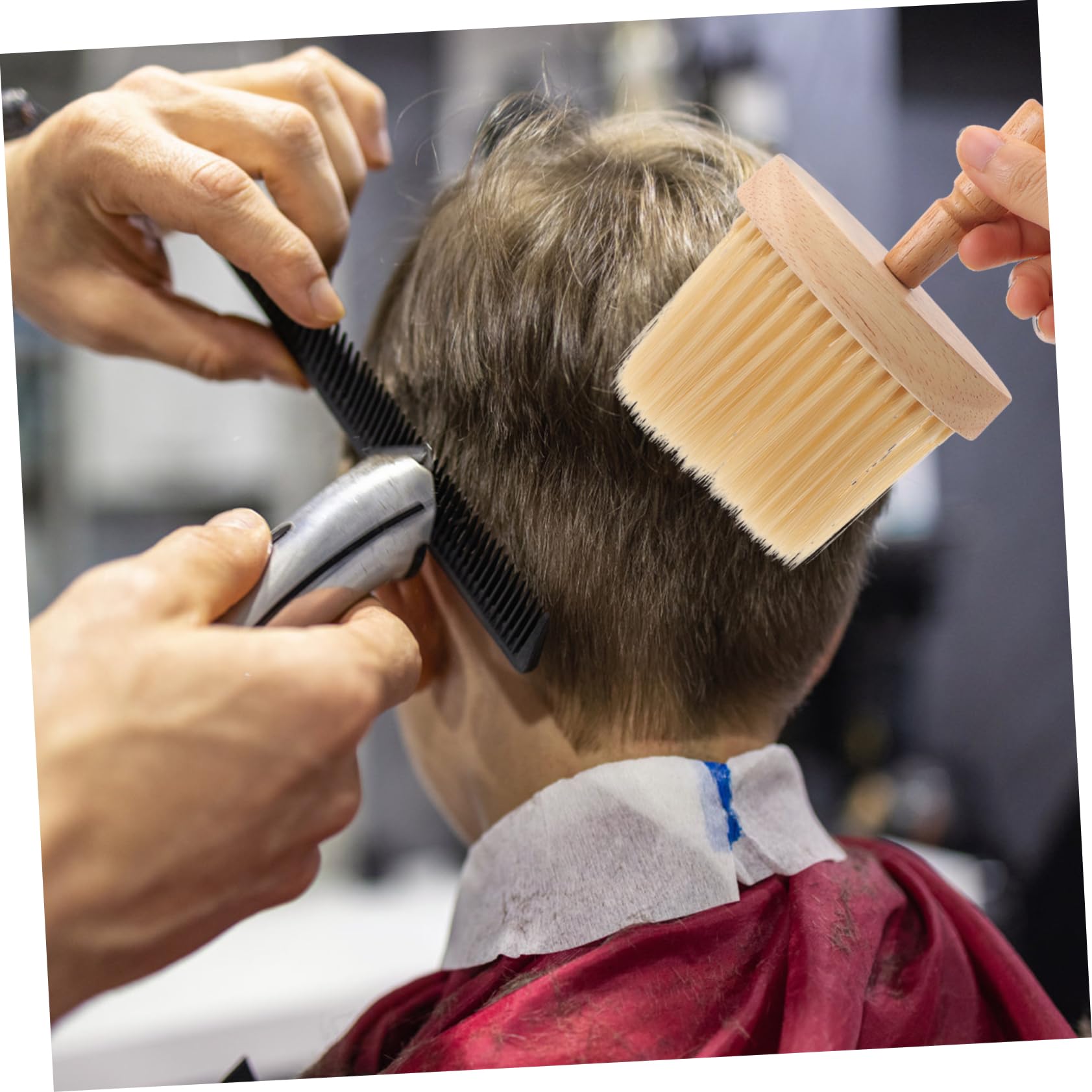 NOLITOY Shredded Bristle Brush Barber Accessory Hair Duster for Barbers Wooden Handle Hair Salon Tool