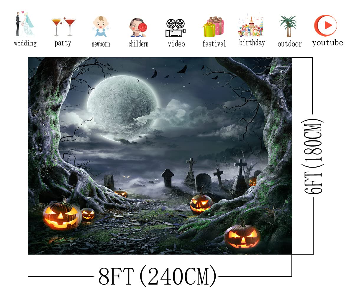 Toile De Fond Halloween Maison Hantée - Fond Photo Horreur Lune Forêt Citrouille - 2,4x1,8 M