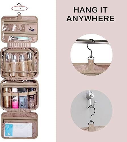 Miniatura 4 de Laripwit Neceser de viaje para mujer con gancho para colgar, organizador de cosméticos de viaje para maquillaje para accesorios, Rosa-grande, Un