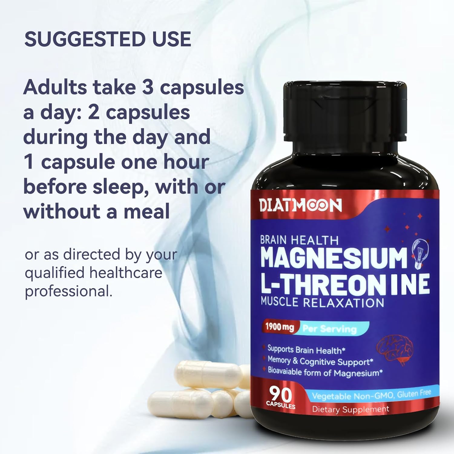 2 Pack Magnesium L-Threonine, High Absorption Magnesium Supplement,1900mg Magnesium Threonine, Gluten Free, 180 Vegan Capsules