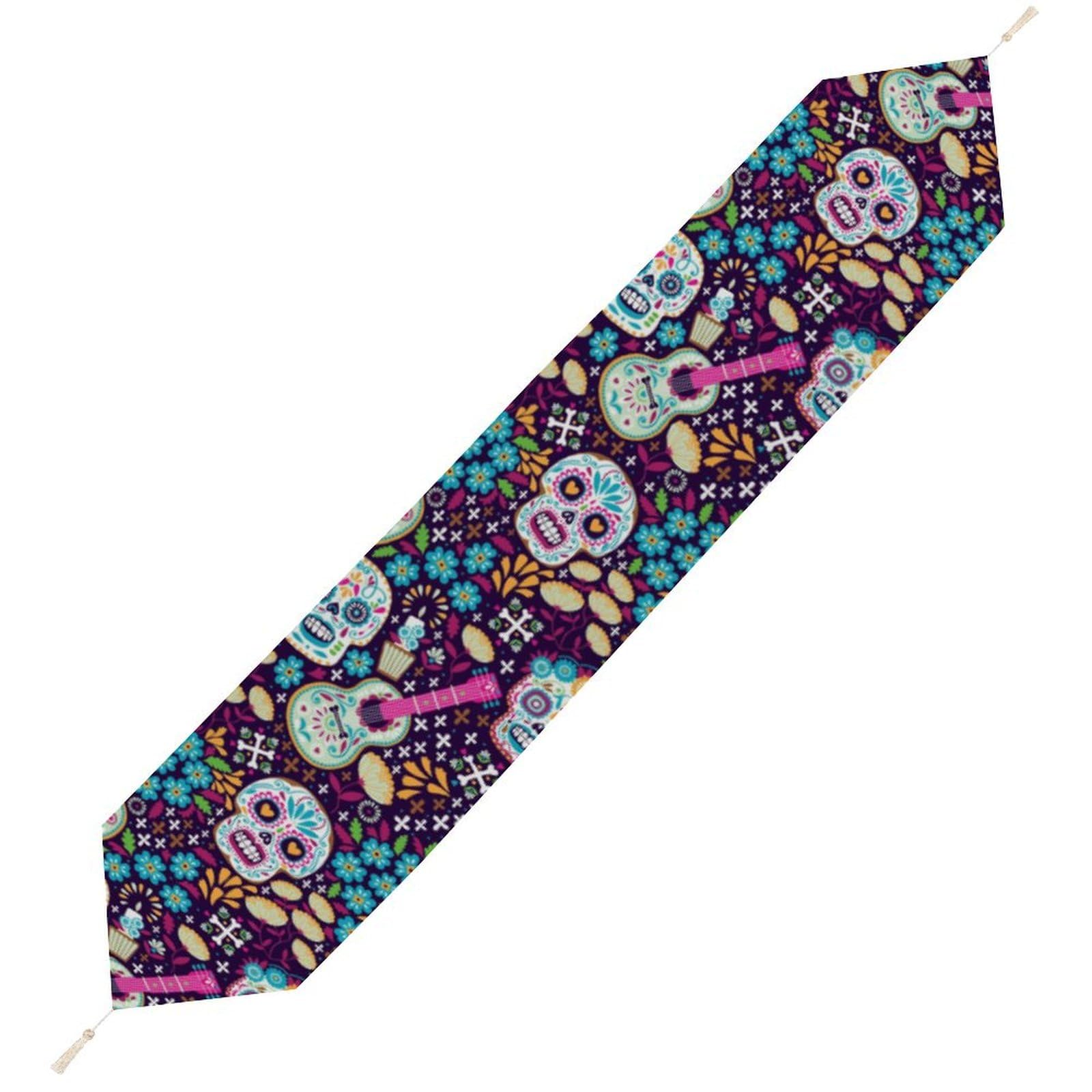JZemdybill 200*33cm Table Runner with Tassel, Mexican Dia De Muertos Table Runner, Table Decoration for Kitchen, Party, Restaurant