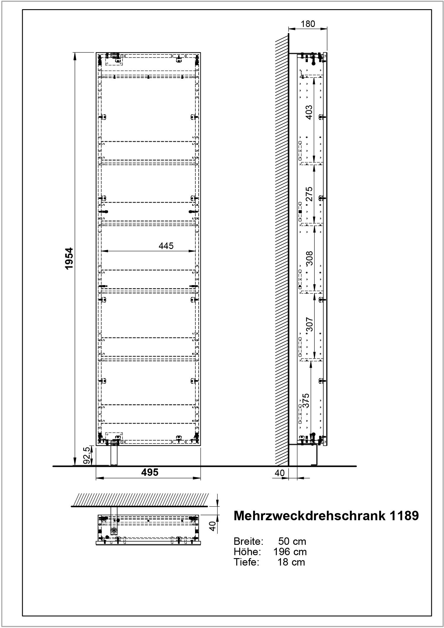 Germania Drehschrank 1189-84, in Weiß, mit verspiegelter Front, 50 x 195 x 18 cm (BxHxT)