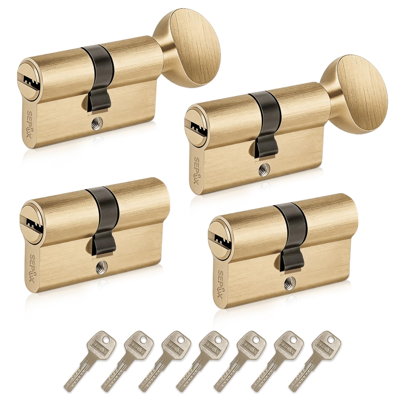 SEPOX 4 Pack Keyed Alike Euro Cylinder Lock Set, 2 Double Cylinders & 1 Thumb Turn Euro Cylinder, 60mm(30/30) High Security Door Barrel Locks for UPVC/PVC Front Door, Internal Bedroom & Bathroom