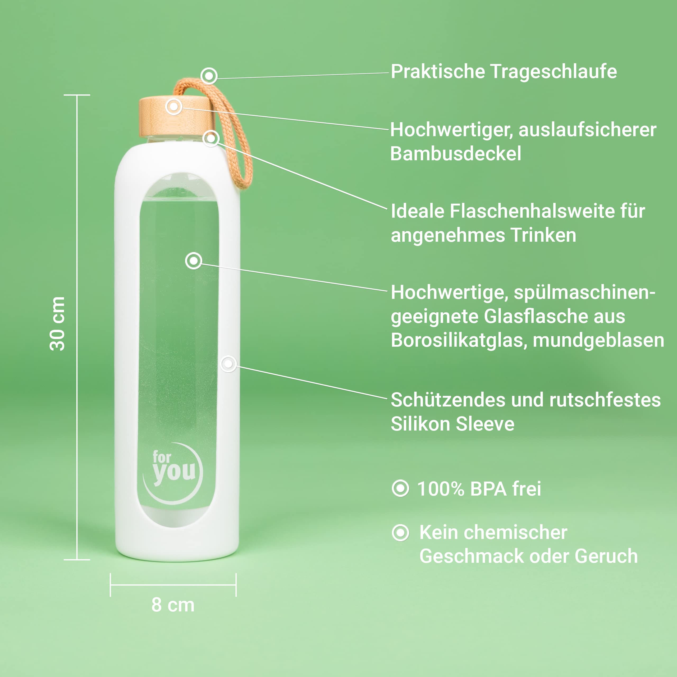 Gourde En Verre Borosilicate Avec Housse Silicone – 750 Ml Sans BPA | Couvercle Bambou | Lavable Au Lave-vaisselle | Cadeau écolo Et Sain