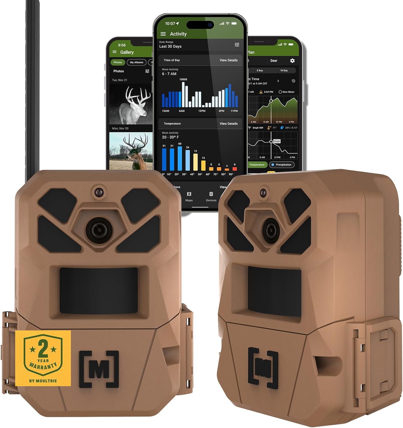 Moultrie Edge 3 Cellular Trail Camera - 2 Pack - 40MP HD Photo Capture - 1080p Low-Glow Flash - GPS - Multi-Carrier Auto-Connect - Built-in Memory - 0.5s Trigger Speed - AI Buck Detection