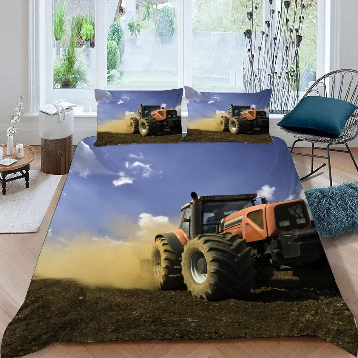 RFFLUX 3D Tractor Super king size Duvet Cover Sets 3 Pieces 220x260 Soft Microfiber Farm Combine Harvester Quilt Cover with Zipper Closure Easy Care Bed Set with 2 Pillowcase for Adults Room Decor — image 1