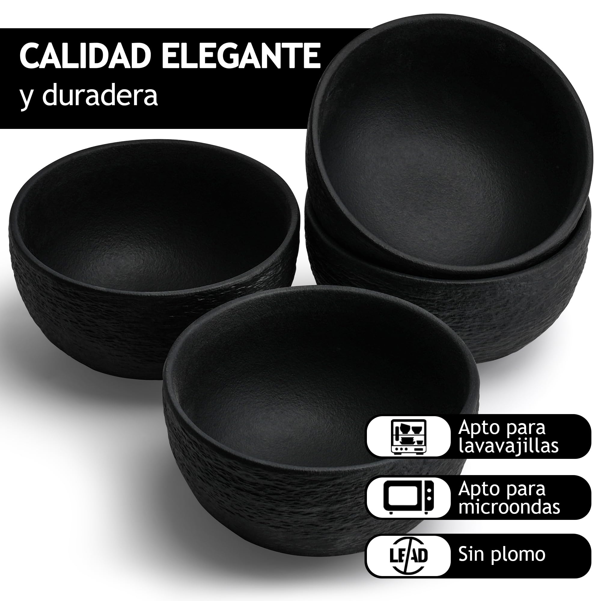 MIAMIO - Set 4 cuencos de cerámica (750 ml) - Oasis (Negro)