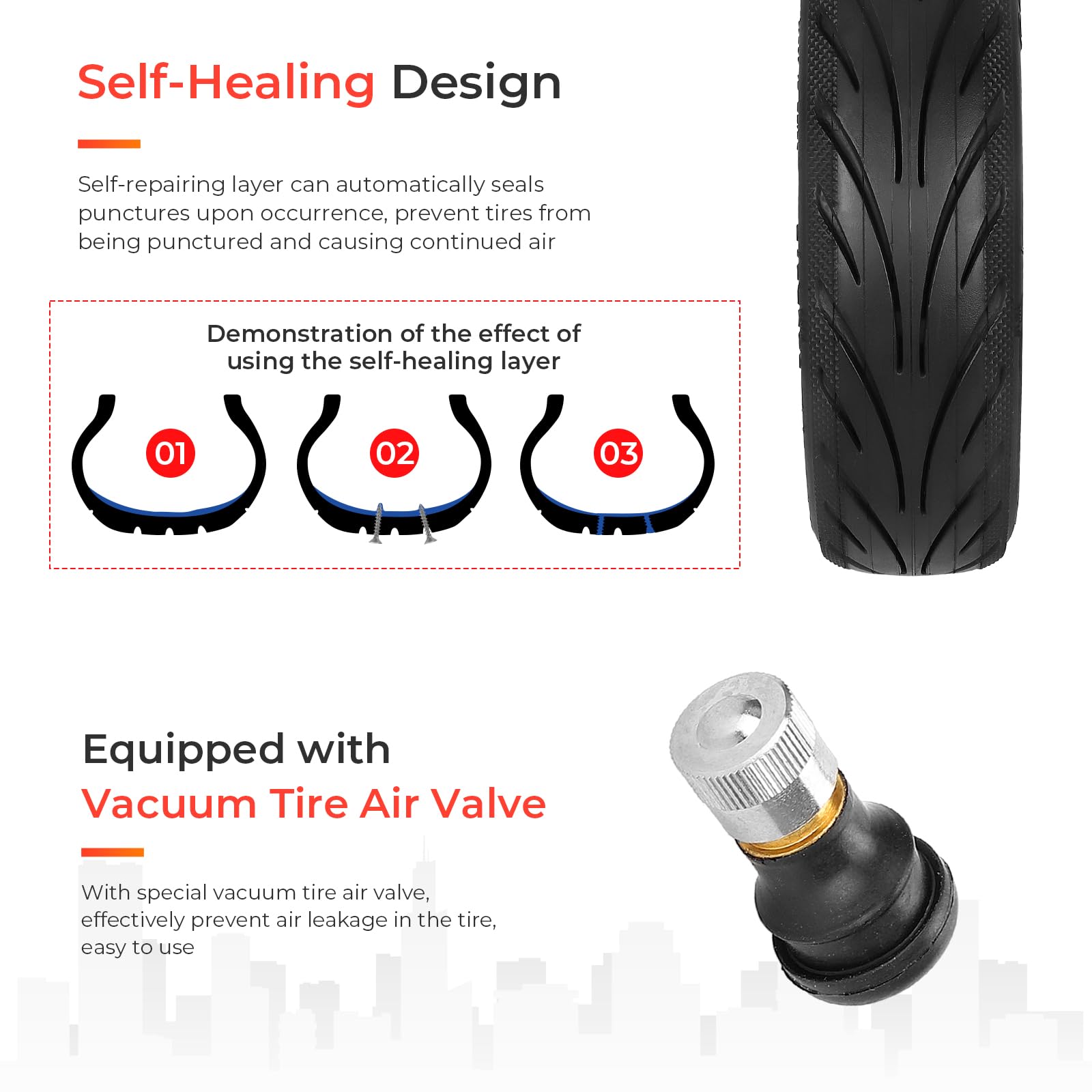 1 pneu sans chambre à air 60/65-6,9 avec valve avec colle intégrée réparable pour scooters Segway Ninebot Max G2 10 pouces pneu antidérapant auto-réparateur