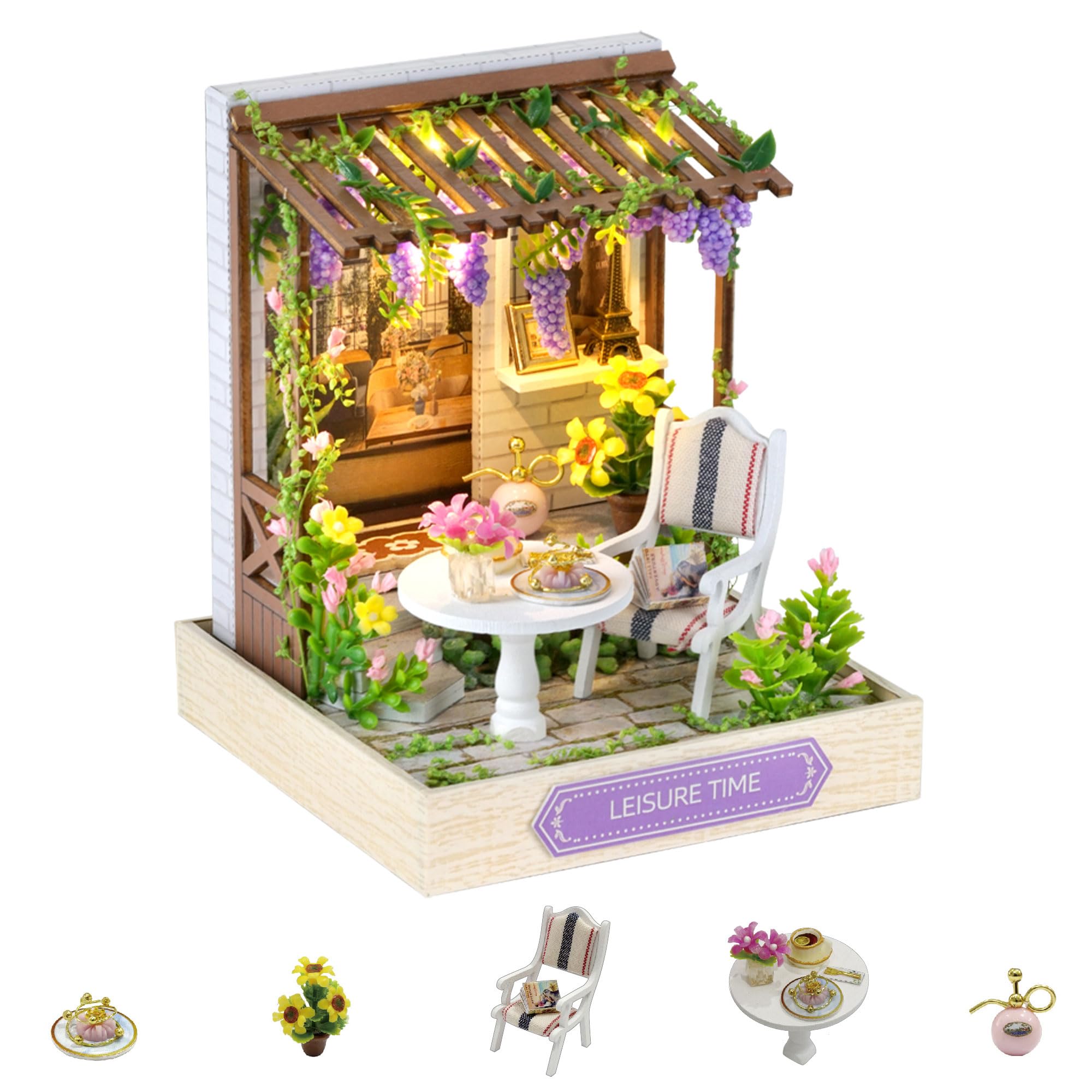 Flever Dollhouse Miniature DIY House Kit Creative Room with Furniture for Romantic Artwork Gift (Leisure Time)
