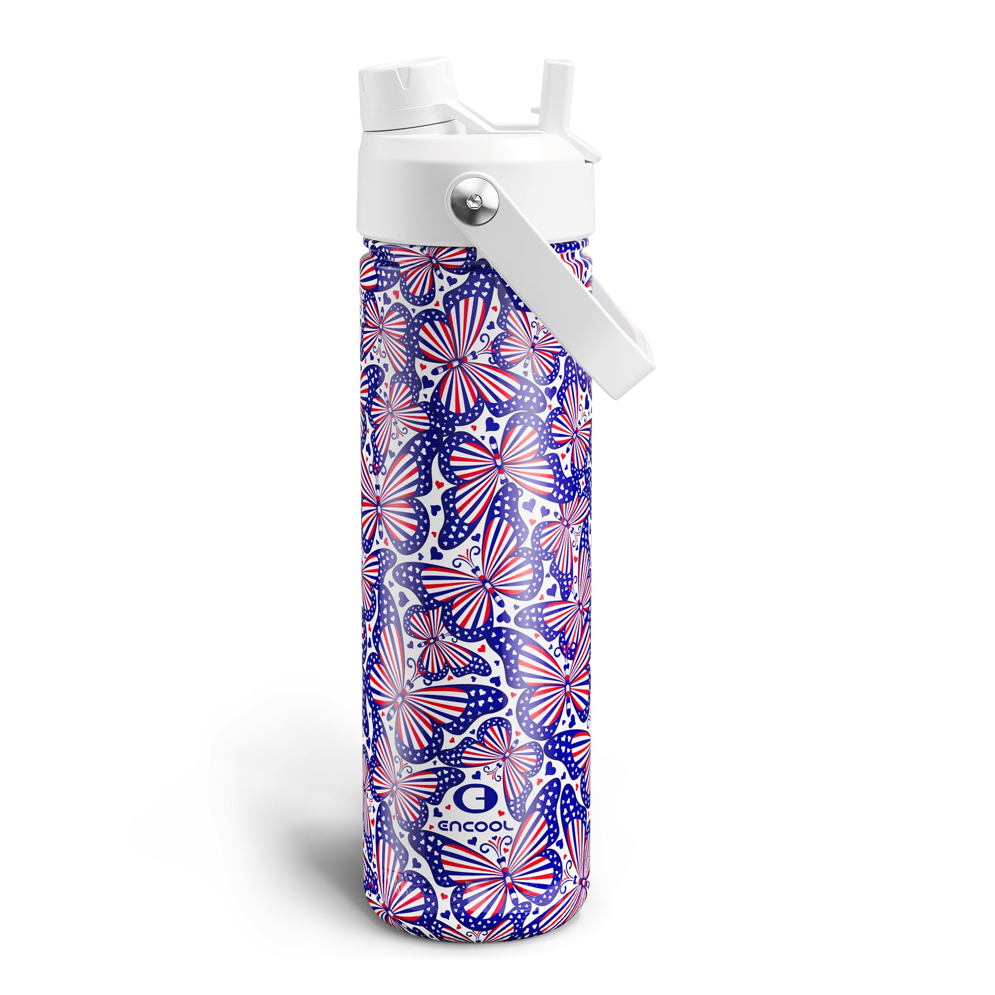 ENCOOL Insulated Water Bottle with Straw Stainless Steel Water Bottle, Leak-Proof, BPA-Free, Double Wall Vacuum Keeps Cold for 24 Hours for Sports, Travel, School (26 oz, Firework Butterfly)