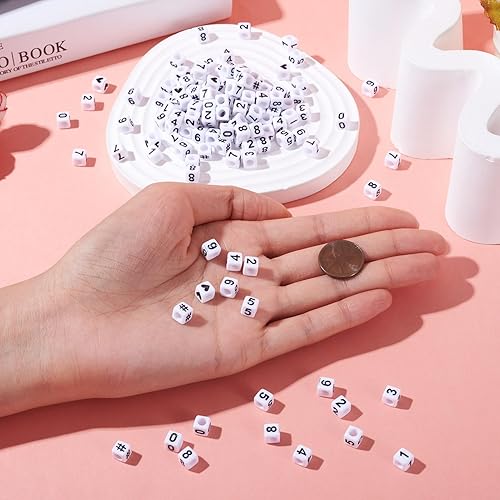 Miniatura 6 de FASHEWELRY 300 cuentas cúbicas de acrílico con números cuadrados mezclados del 0 al 9, cuentas de acrílico blanco de 0.236 x 0.236 pulgadas para