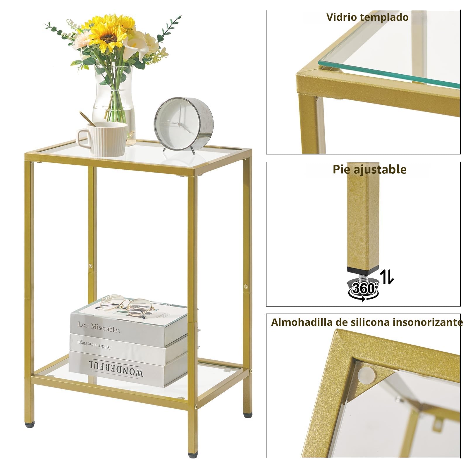 YMYNY Mesas de Café, Mesa Auxiliar, Mesita de Noche, Mesita de Teléfono, Mesas de Centro Pequeñas, Adecuada para Pasillos de Oficinas, Salas de Estar, 38×28×56CM Dorado HGD002G