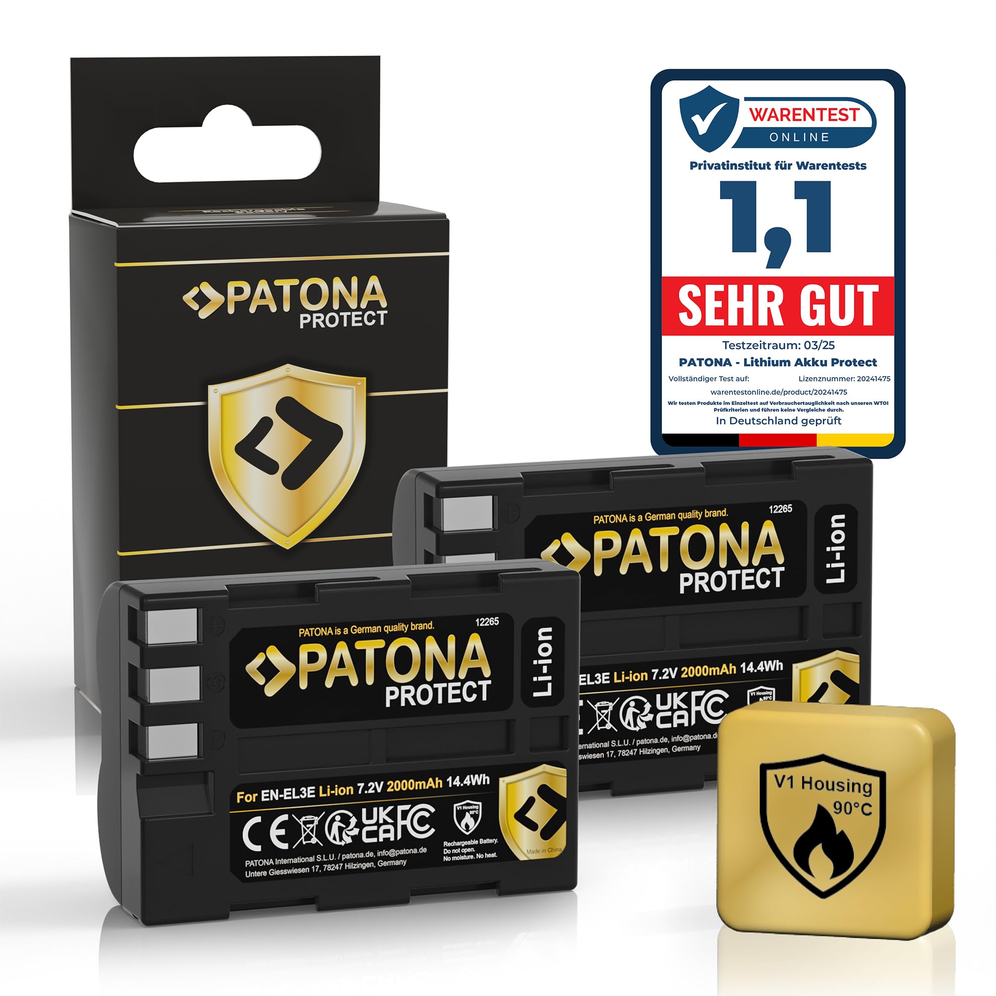 PATONA 2X Protect Batterie pour Nikon EN-EL3E ENEL3E 2000mAh