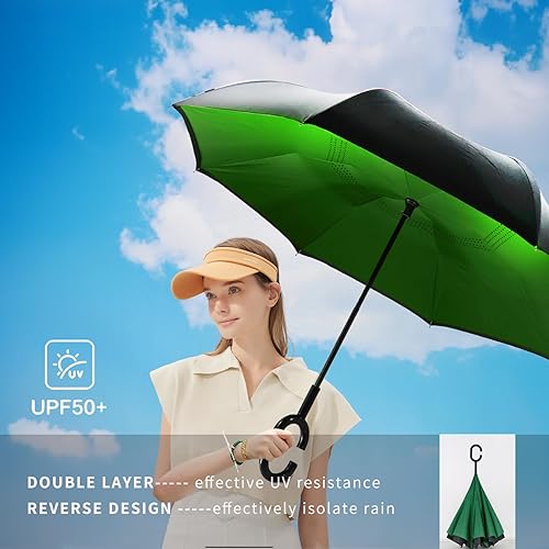 Vista 99 de SIEPASA Paraguas invertido invertido de 49/56 pulgadas, doble toldo extra grande, ventilado, resistente al viento, impermeable, paraguas de golf