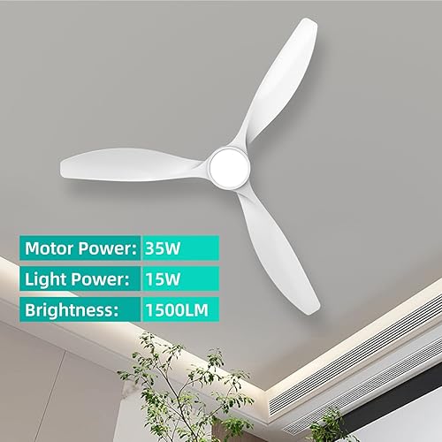 Miniatura 3 de Roomratv Ventiladores de techo con luces, gran flujo de aire de 52 pulgadas, moderno ventilador de techo con motor CC bastante reversible, luz LED