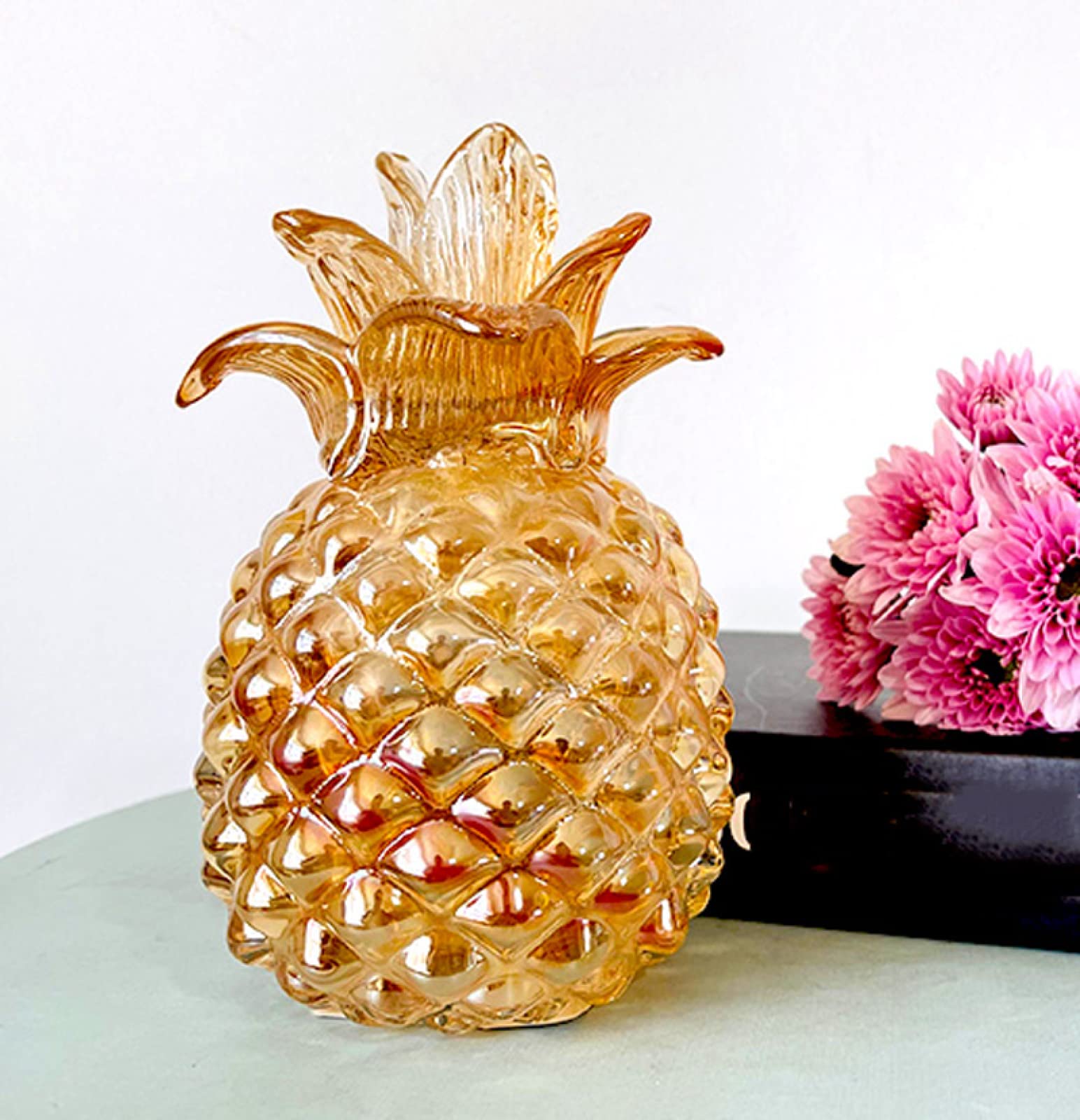 Fait à la Main en Verre Jaune Ananas Figurine soufflé Cristal Verre glaçure Presse-papiers Cadeau pour noël décor à la Maison Table Ornement