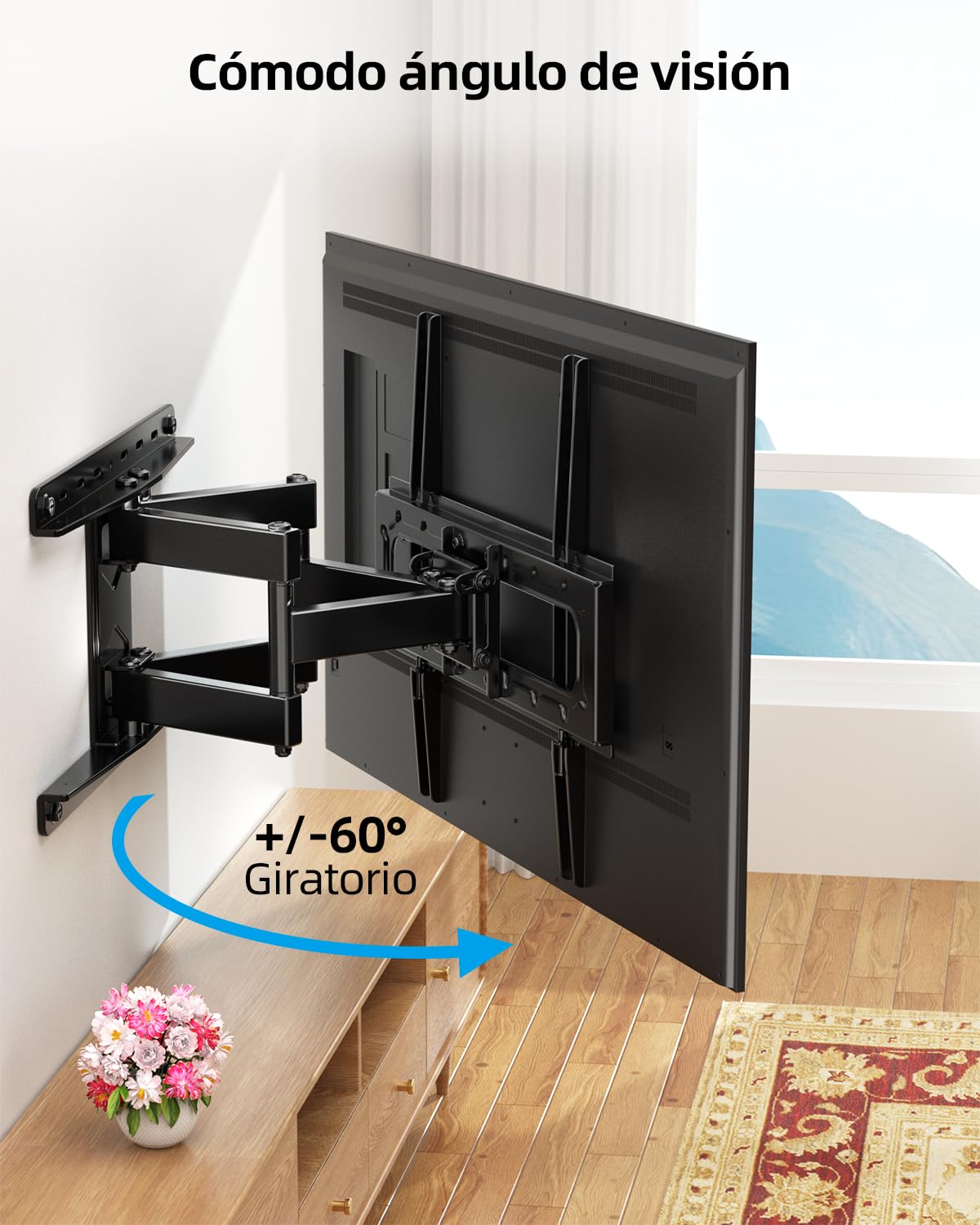 Home Vision TV Soporte De Pared Giratorio para 26-65 Pulgadas, Sujecion TV Pared Giratorio Inclinable Universal para Plana Y Curva Y Monitores, MAX VESA 400x400mm, hasta 60KG