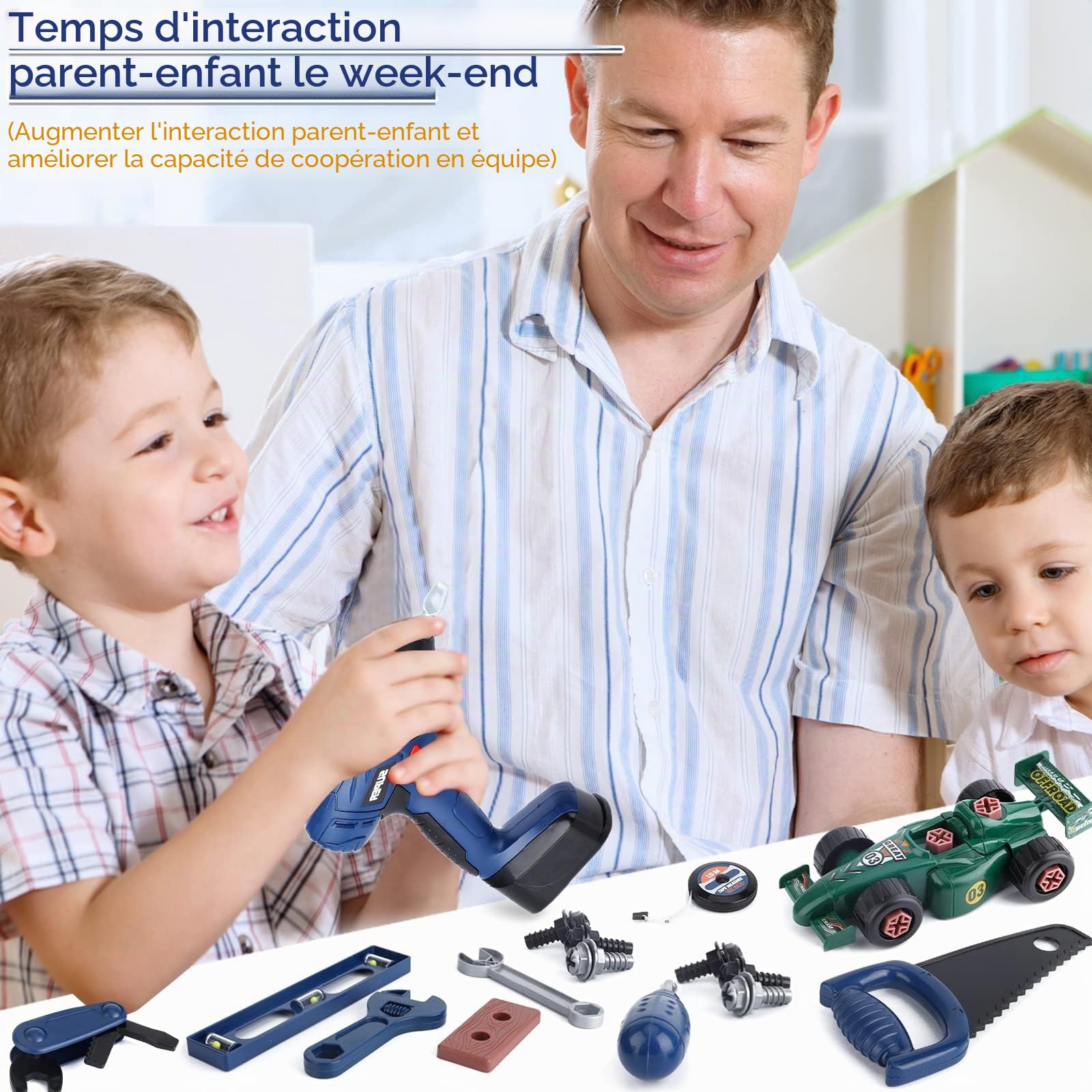 73 Pièces Jouet Outil pour Enfants, Outils de Construction et Accessoires, malette Outils Enfant, Boite a Outil avec Perceuse Électrique, Outils de Travail Jouet, pour Enfant 3 Ans+