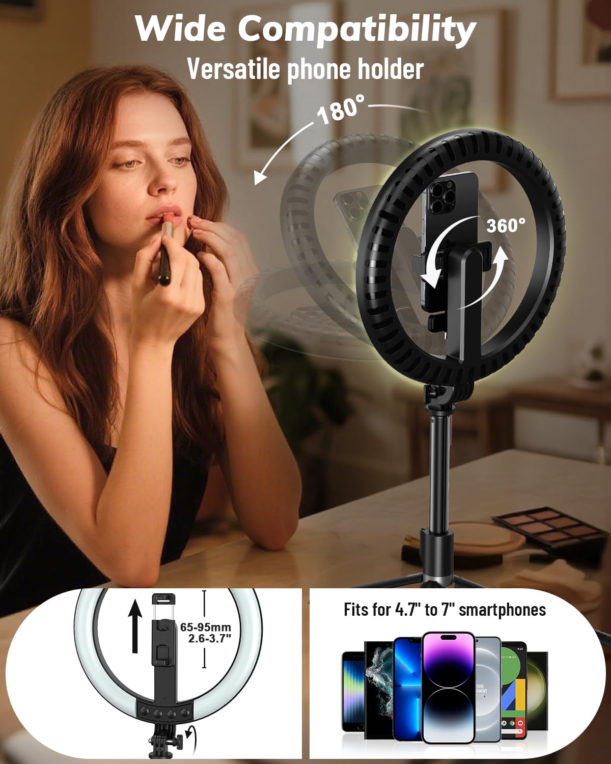 Yeaki Kit vlogging per iPhone/Android – Anello luminoso per selfie da 10 pollici con treppiede da 188 cm e supporto per telefono, treppiede per iPhone con luce e microfono, YouTube Starter Kit per