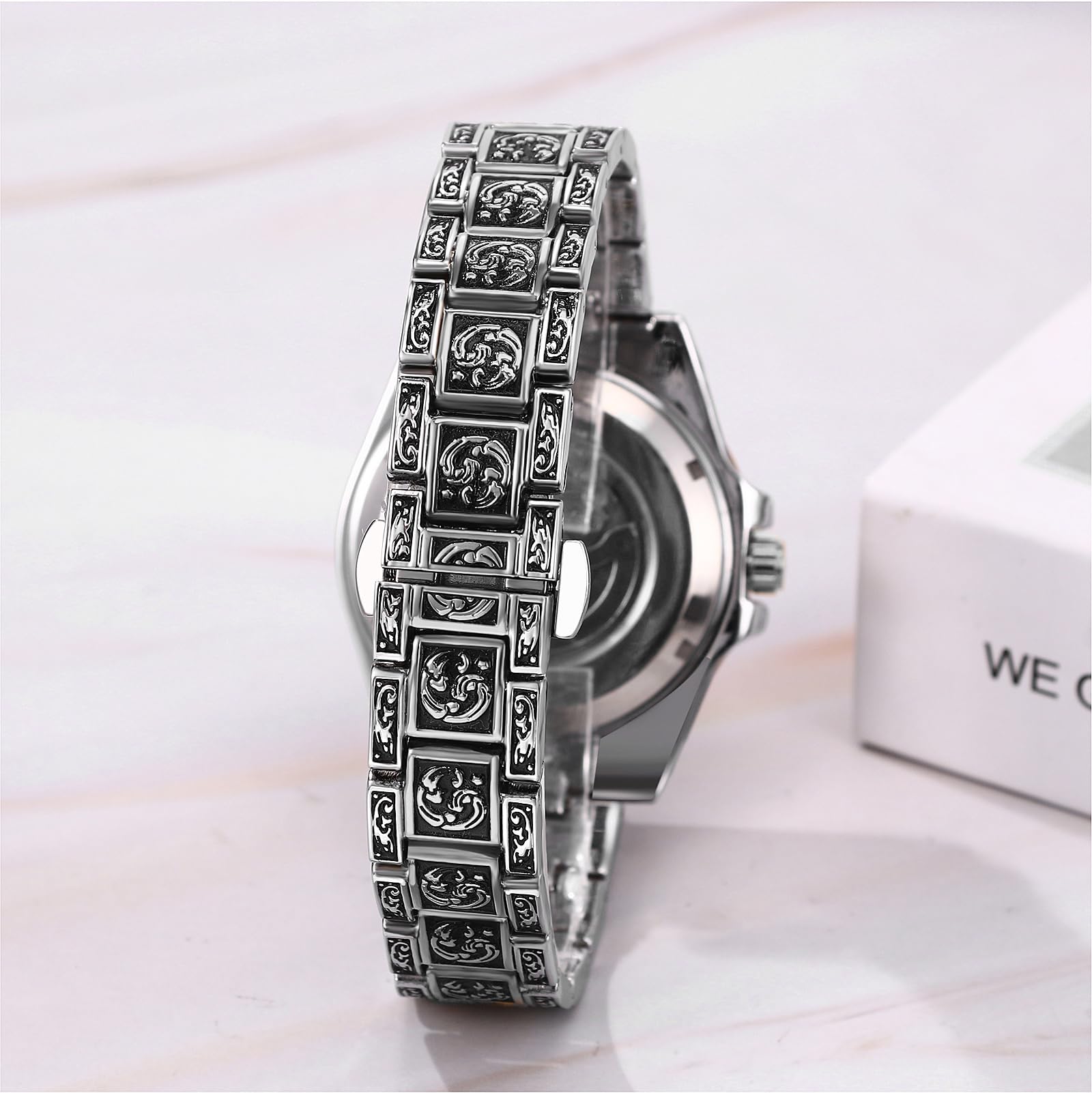 JewelryWe Zegarek męski w stylu vintage, szkielet: 2 sztuki, 36 godzin, rezerwa biegów, automatyczny, mechaniczny, ze stali nierdzewnej, automatyczny zegarek ze świecącymi wskazówkami, skala