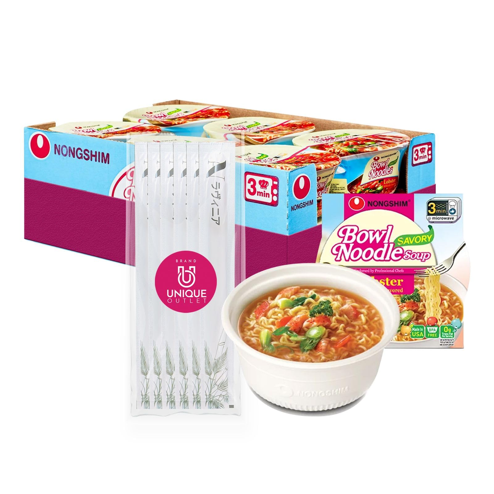 Nongshim 24-Pack of Sabory Lobster Ramyun Ramen Noodle Soup Bowl 3.03 oz + 1 Freebie by Lavinia Essentials Brand