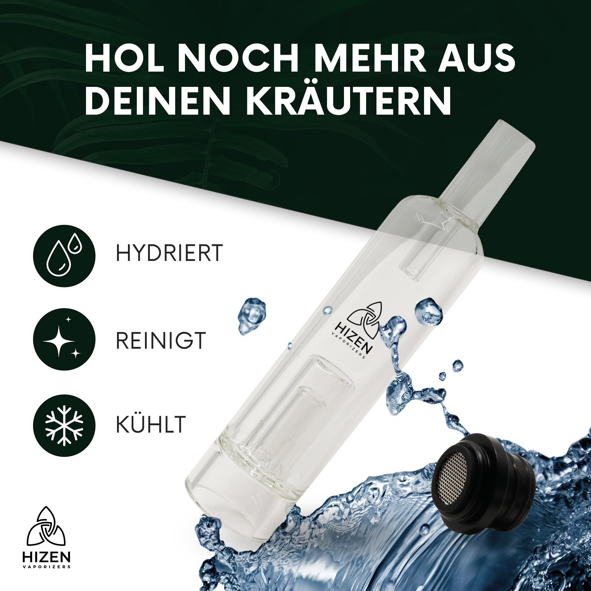 HIZEN Stilus Pro Konvektion Vaporizer + Wasserfilter Set, Verdampfer für Kräuter, USB-C, austauschbarer Akku, Glasmundstück, Endless Timer