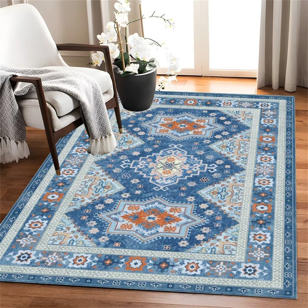 Tapis de salon unicolore bleu 100x210cm pour chambre de fille