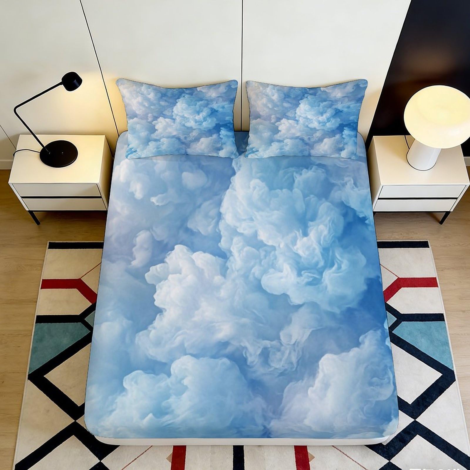Decor cloud sky Fitted Sheet, 3D Printed, ultra soft Microfiber, wrinkle resistant, stylish home decor, apartment bedding, anti-slip Mattress Cover 90x200x25cm