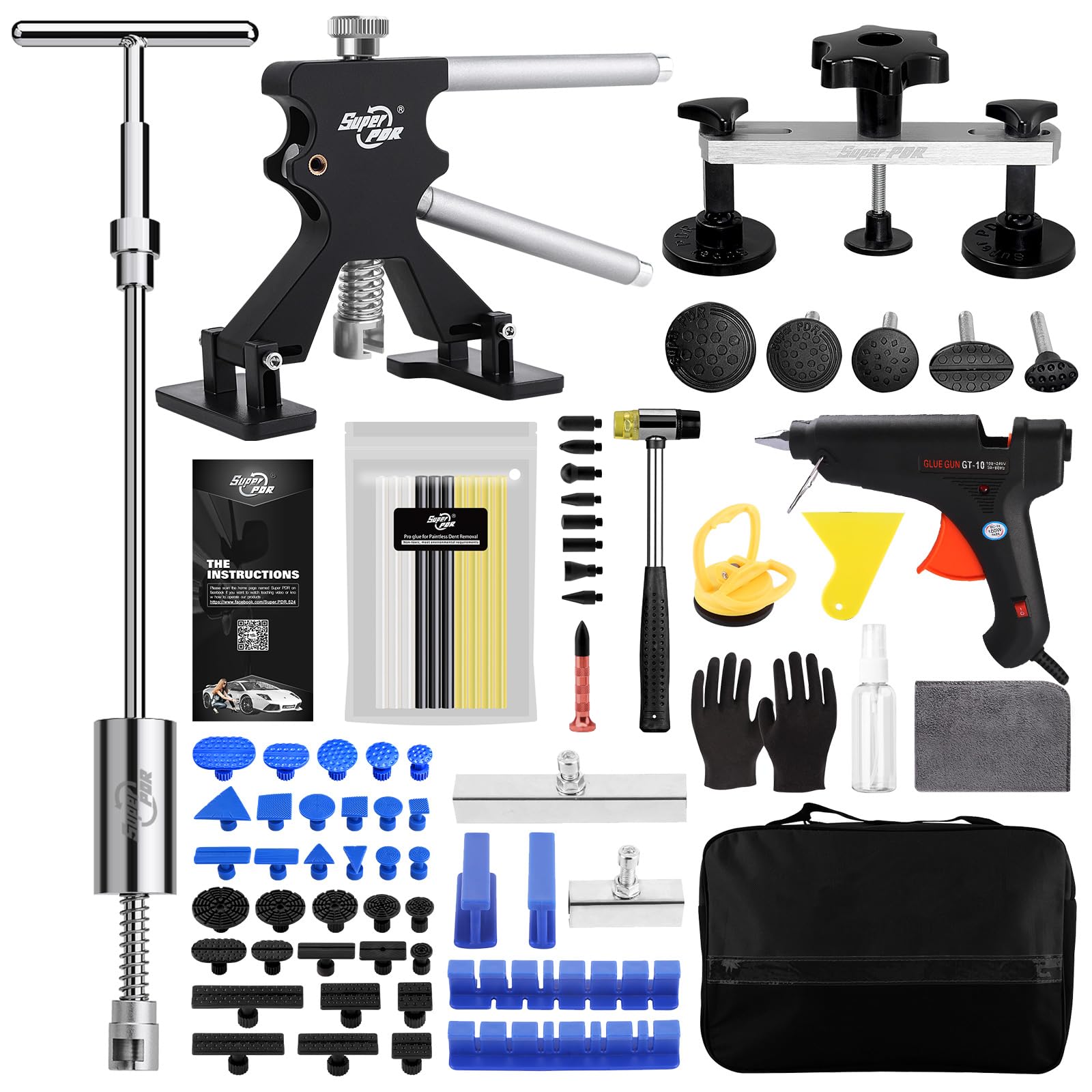 Super PDRCar Dent Repair, Dent Remover Tool for Car with Dent Lifter, Slide Hammer Dent Puller, Bridge Puller, Glue Gun, Suction Cup for Car Body Paintless Dent Removal/Appliance Dent/Hail Damage