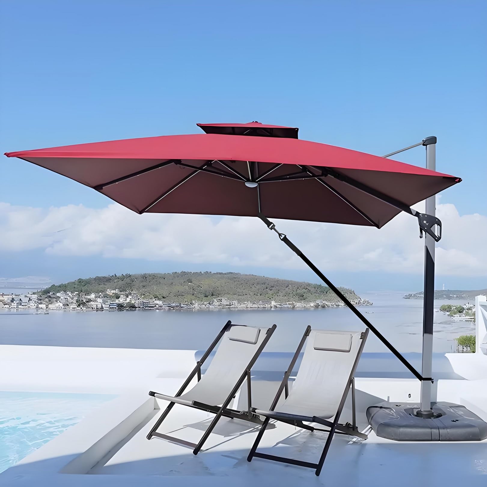 Winddichte Ampelschirme 5-teiliges Set mit Gurten für Garten, Terrasse, Balkon | Verstellbares wetterfestes Befestigungsset mit Karabinerhaken | Universelle Befestigungsgurte für Kurbel