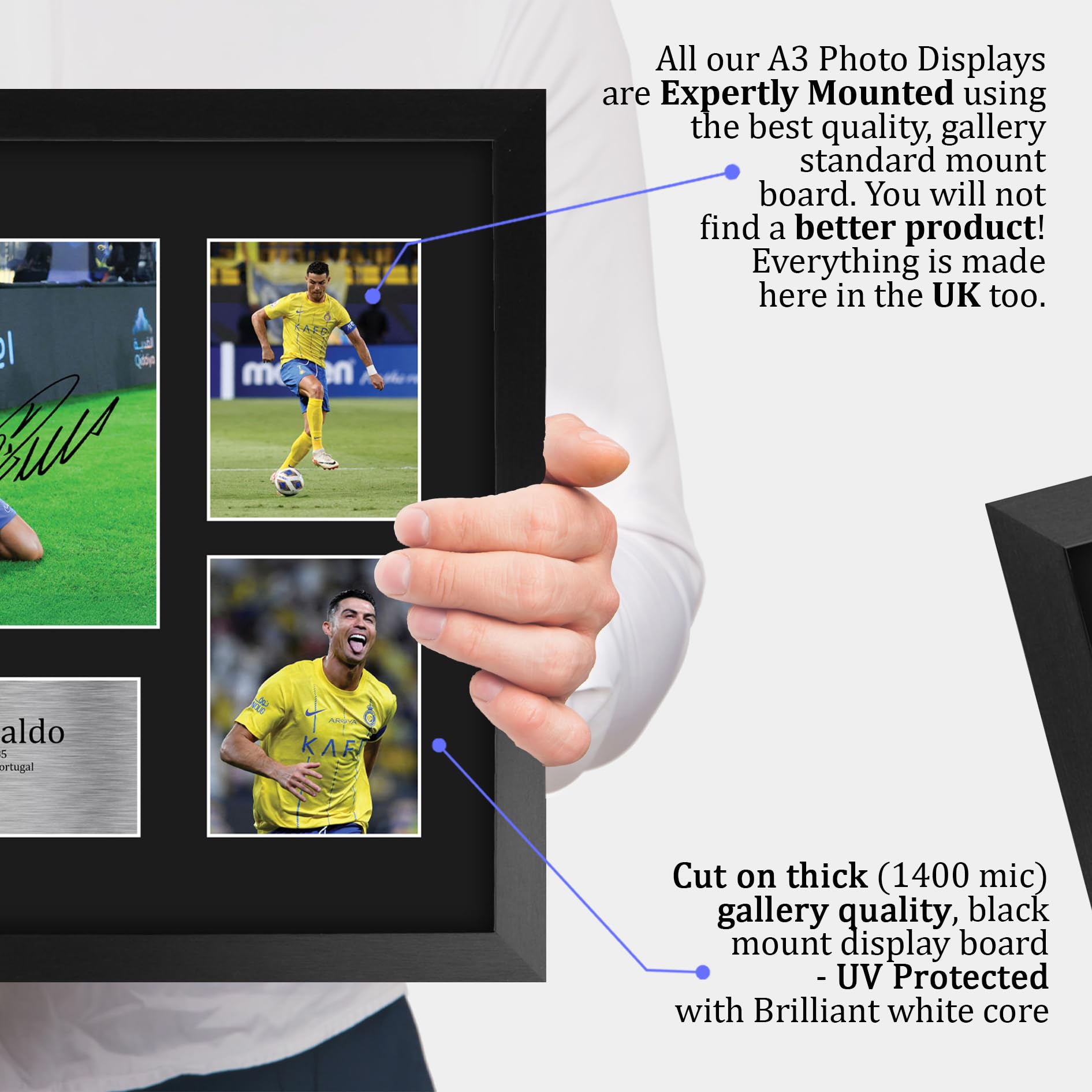 HWC Trading FR A3 Cristiano Ronaldo Al Nassr Gedruckte Memorabilien Signiertes Autogramm Fotodisplay für Fußball Anhänger und Fans - A3 Gerahmt
