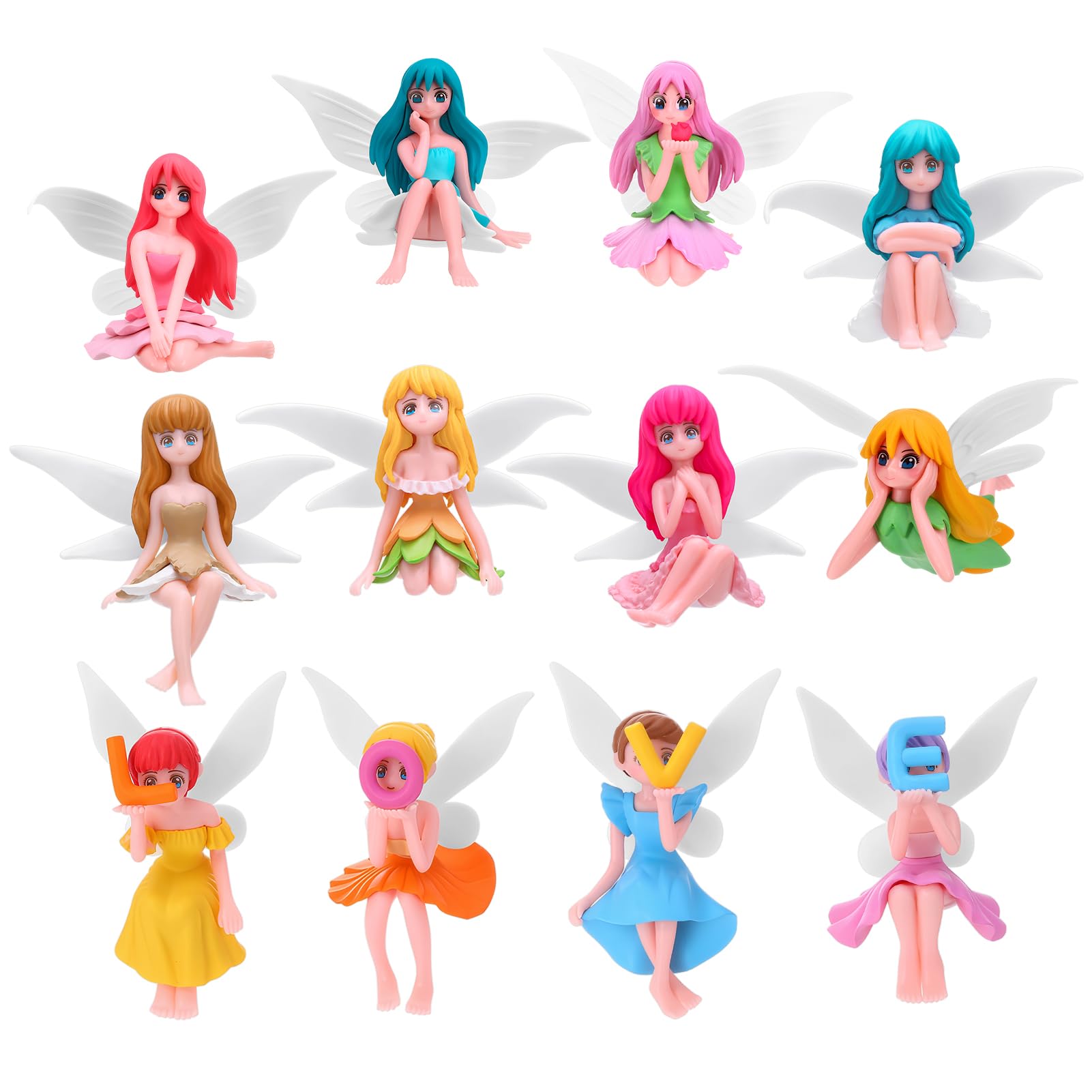 Lot de 12 statues de fées miniatures - Figurines de fées pour jardin féerique - Accessoires de jardin - Figurines d'elfes miniatures - Ornements de fées pour l'intérieur, le jardin, le pot de