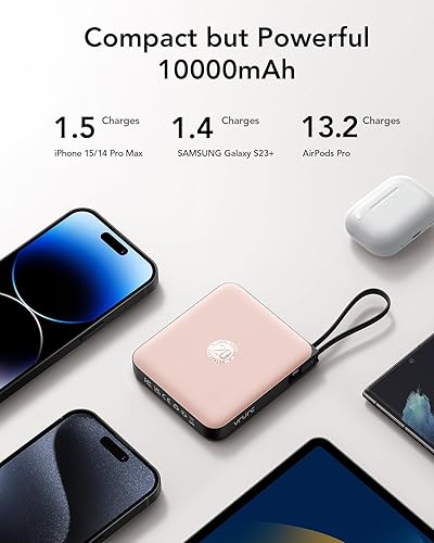 Miniatura 6 de VRURC Mini cargador portátil, 22.5 W, USB C, carga rápida, 10000 mAh, cargador de bolsillo con cable integrado, batería para iPhone 16, 15, 14, 13,