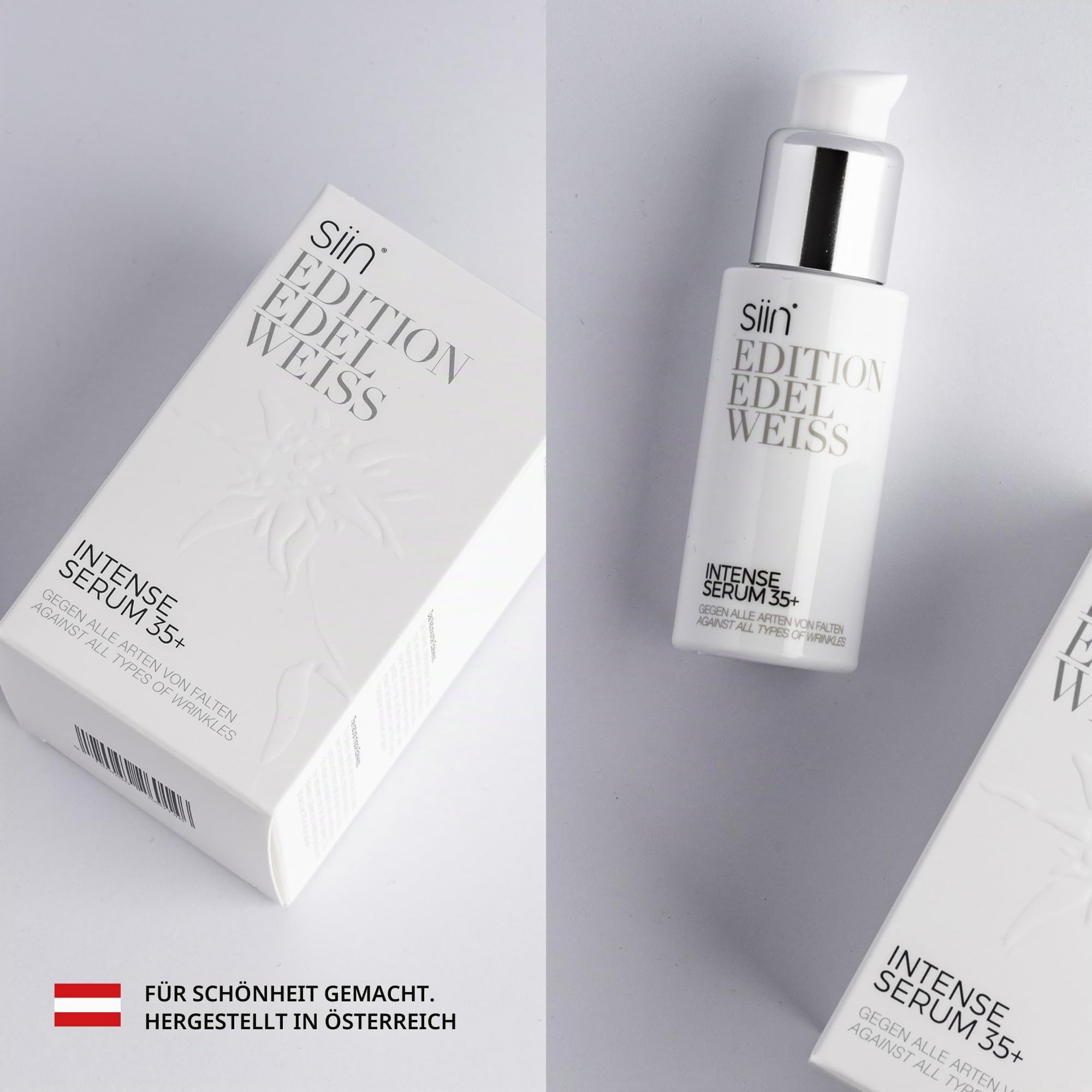 siin Intense 35+ Anti Aging Gesichtsserum gegen Mimikfalten & Alterungfalten - glättet, strafft, Hyaluron Serum Anti-Aging Creme - mit Edelweiss, Jojobaöl, Sheabutter - für normale & Mischhaut