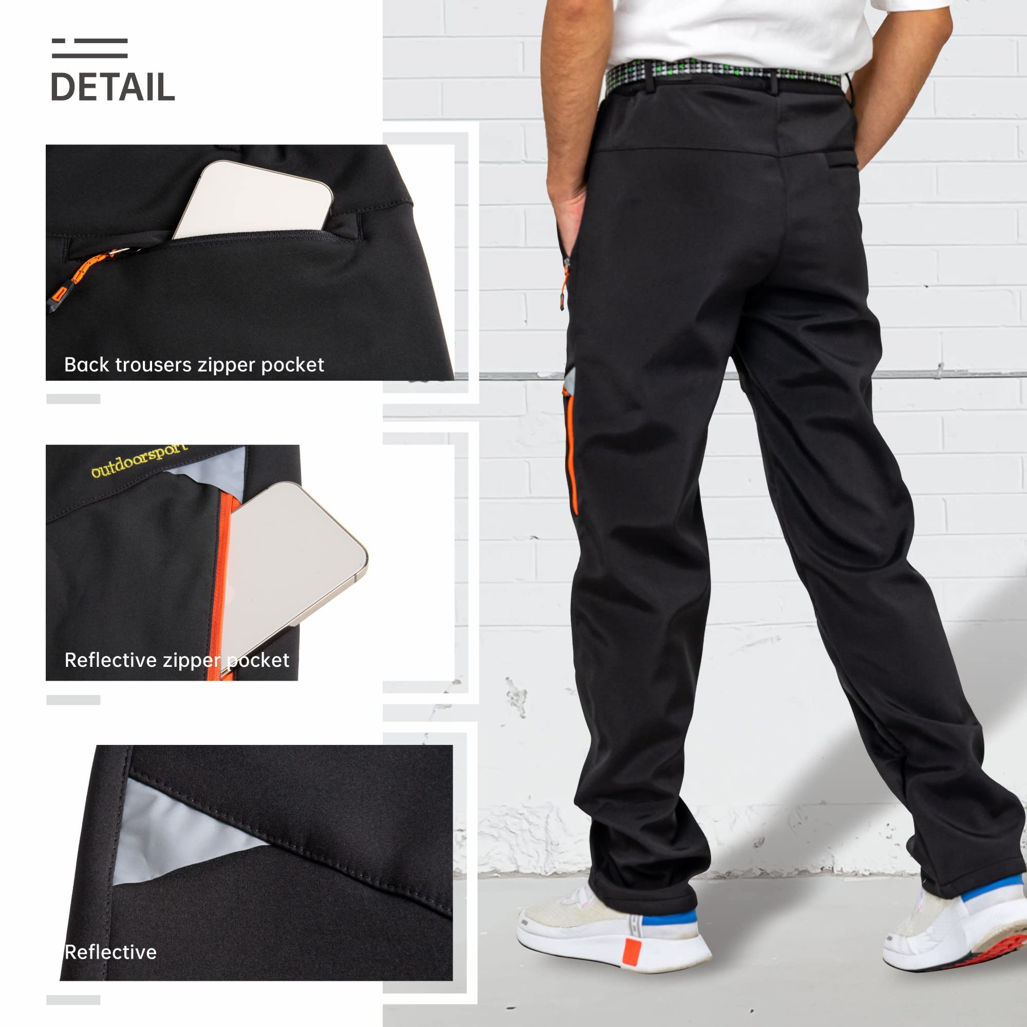 Hiver Pantalon De Plein Air Hommes Coupe-Vent Polaire Doublé Neige Ski Soft Shell Pantalon Chaud Randonnée Marche Golf Pêche Escalade Pantalon