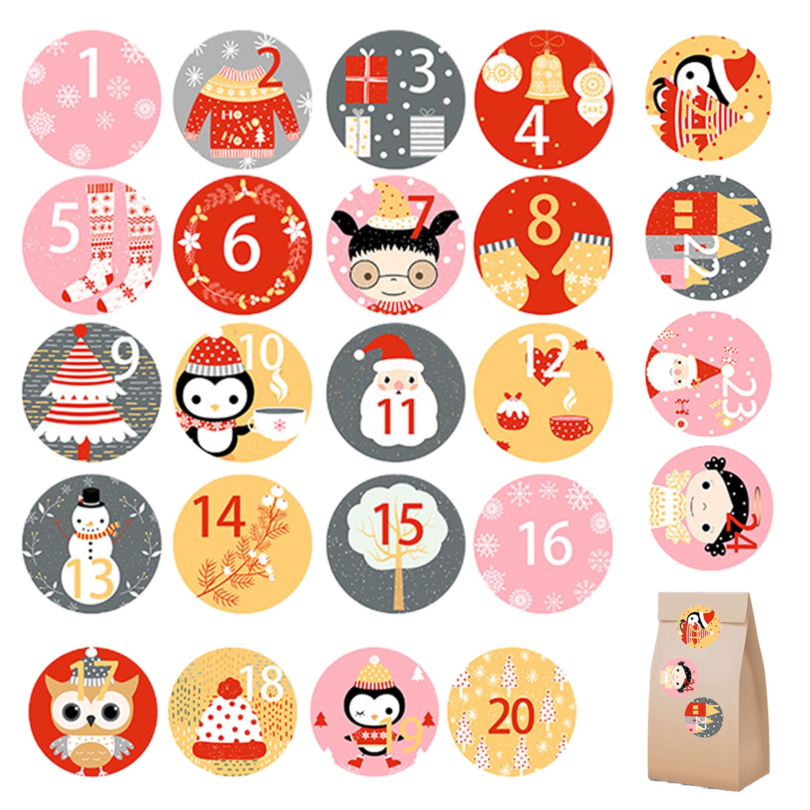 Autocollants calendrier de l'avent 1 à 24: étiquettes numéro photo de Noël pour enveloppe, pochette, boîte, bocal ou sac cadeau, chiffres décoratifs, 4 cm Autocollants calendrier de l'avent 1 à 24: étiquettes numéro photo de Noël pour enveloppe, pochette, boîte, bocal ou sac cadeau, chiffres décoratifs, 4 cm