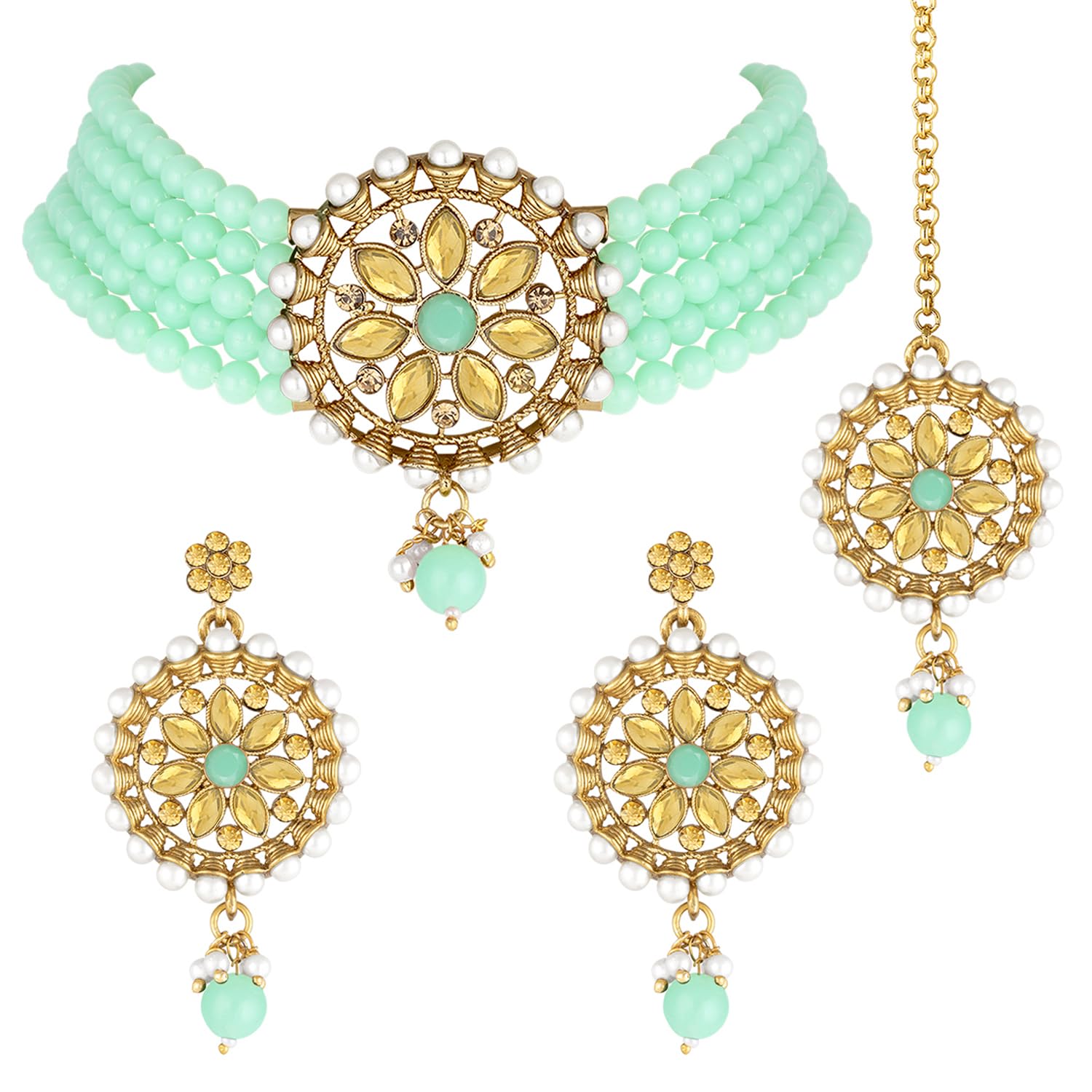 Peora Gold Plated Kundan Beaded Choker Necklace Traditional Jewellery Set for Women (B0922JL498) Amazon Price History, Amazon Price Tracker