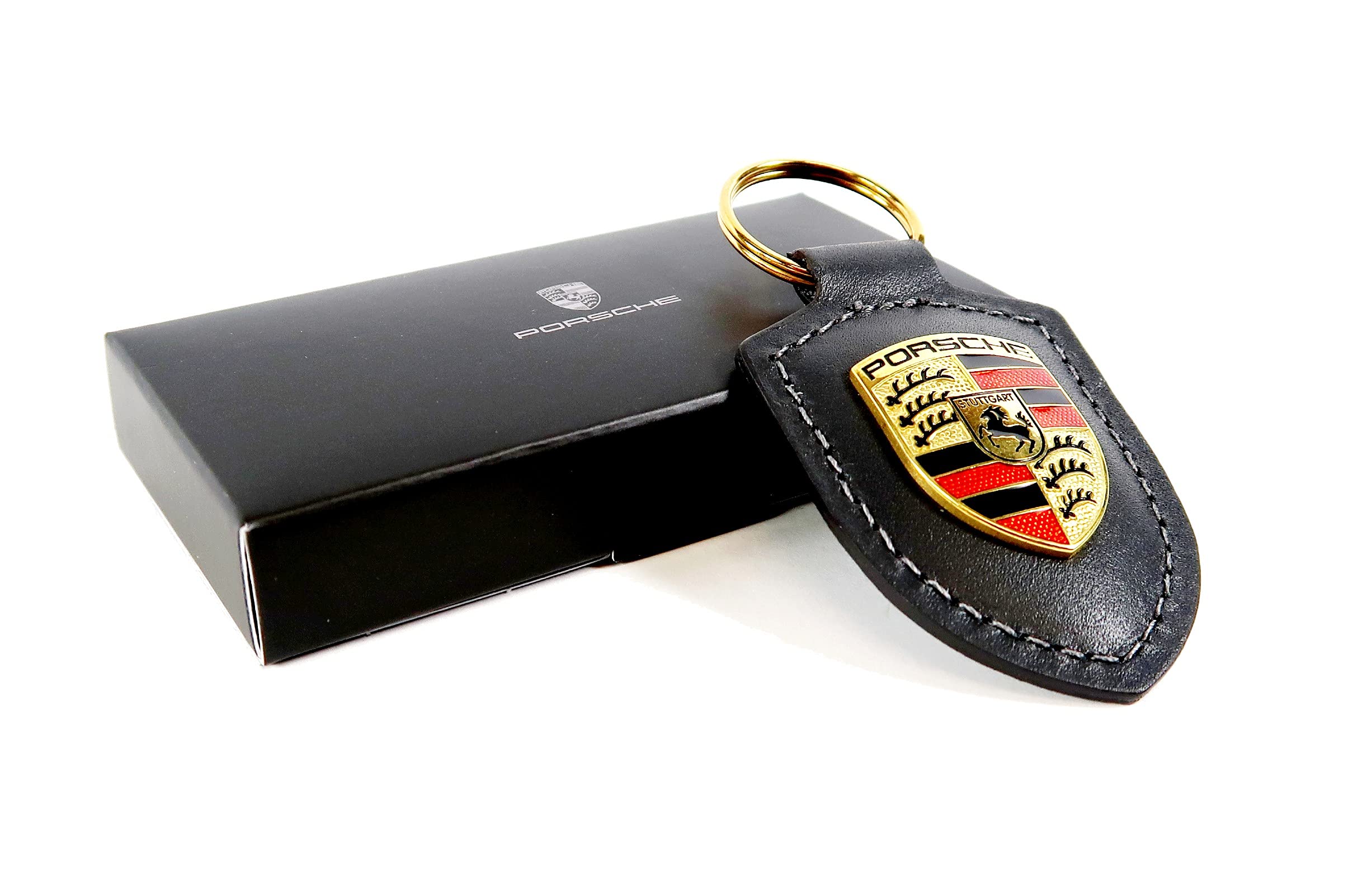 ORIGINAL Porsche Schlüsselanhänger SCHWARZ Leder mit Wappen WAP0500900E