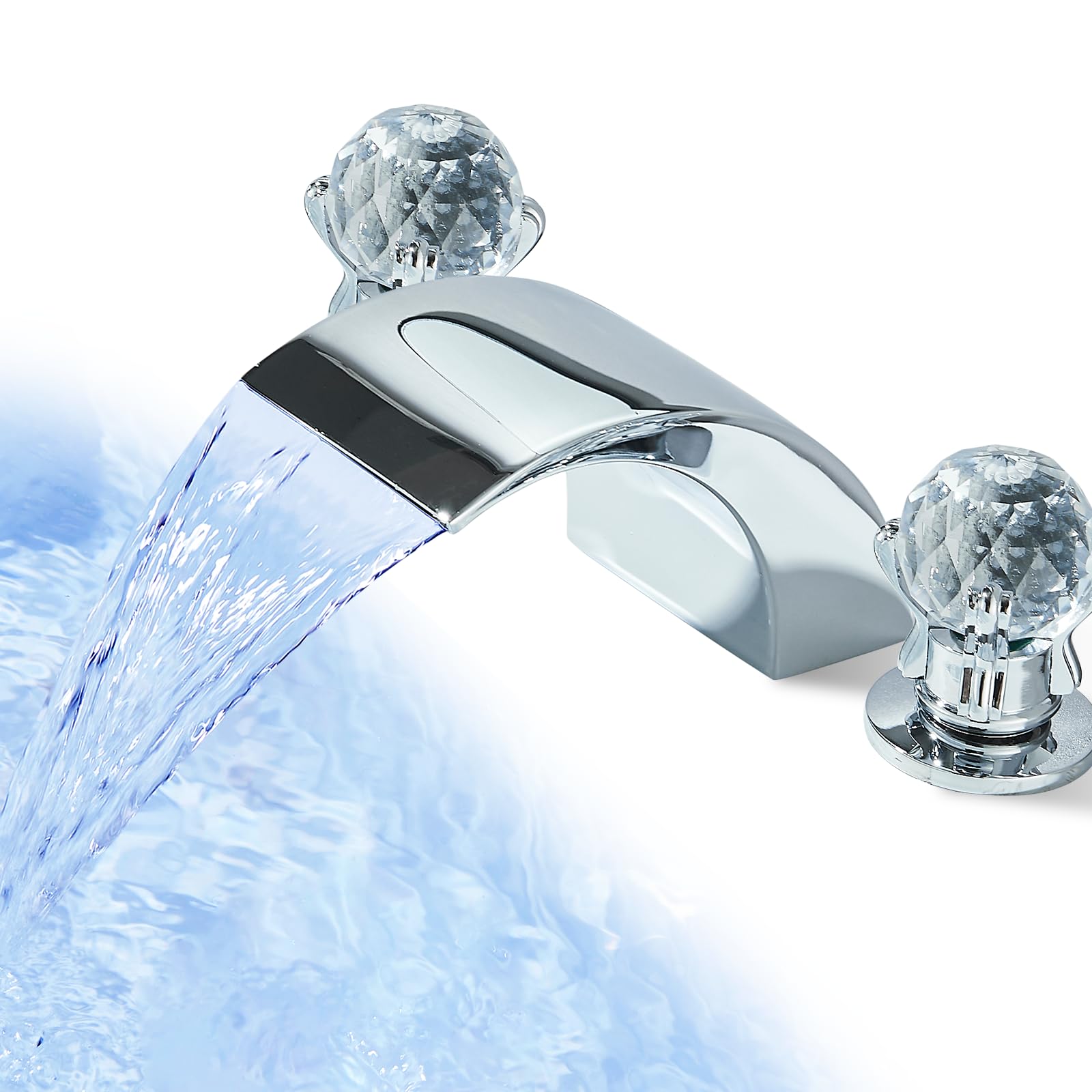 NeierThodore 8-16 Inch Led Waterfall Widespread Bathroom Sink Faucet 2 Handles 3 Holes Lavatory Faucets Basin Mixer Tap Chrome Finish