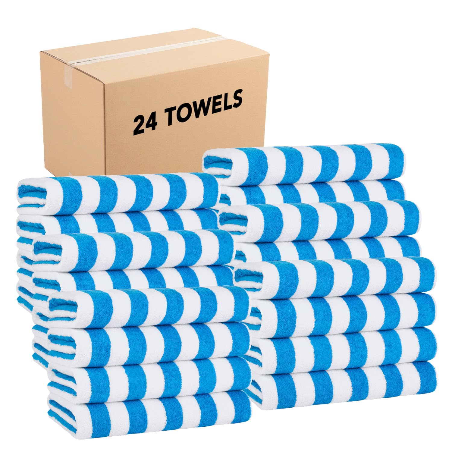 Arkwright California Cabana Stripe Beach Towel Bulk - Case of 24, Large Soft Quick Dry Cotton Terry Towels Set for Pool, Swim, and Hot Tub, Oversized