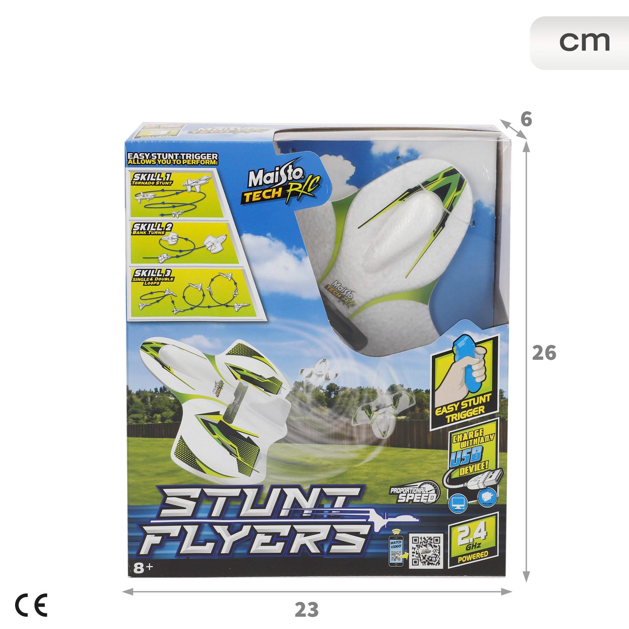 Maisto Tech RC Avión teledirigido niño, Stunt Flyers, 3 técnicas de vuelo, Frecuencia 2.4 GHz, USB, Incluye pegatinas, Control remoto, Aviones juguetes para niños, Regalos 8 años (78065)