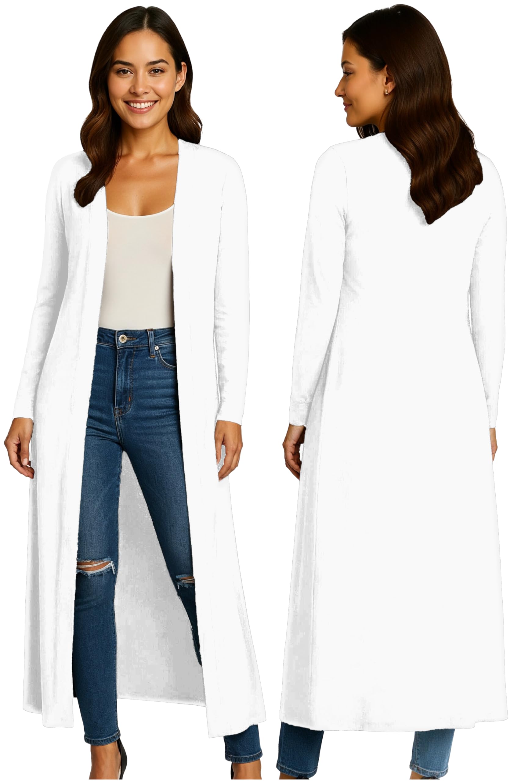 Re Tech Uk Women's White Maxi Plus Size Long Cardigans For Uk Collared Top Long Full Sleeve Floaty Cardigans Coatigans Sizes 8-26 ( - Xxxl)