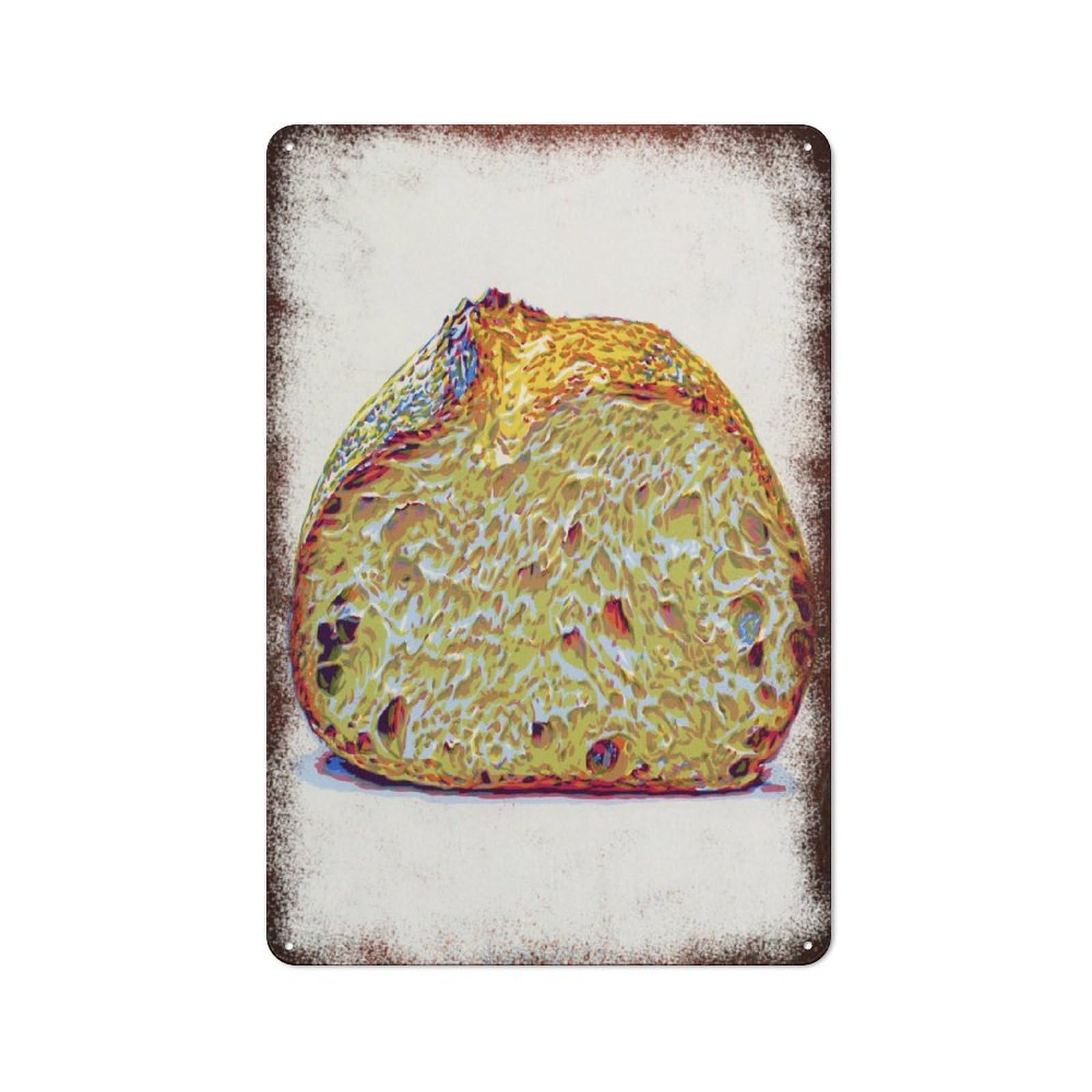peiyeety Metal Tin Sign Bread Watercolor Pattern Vintage Rustic Wall Art Kitchen Bathroom Bedroom Living Room Cafe Farmhouse Entryway Office Garage Home Bar Laundry Room Porch Patio 8x12 Inch