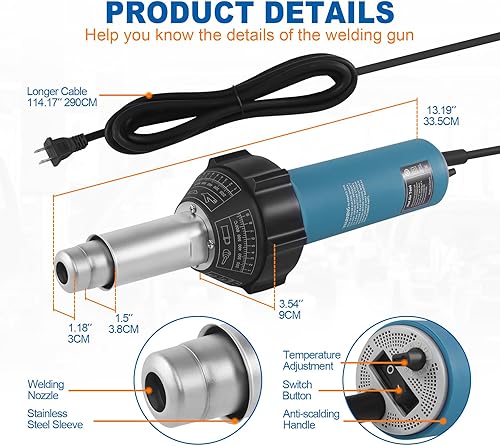 Miniatura 8 de Iglobalbuy Professional 110V 1600W Plastic Hot Air Welding Gun Hot Air Plastic Welder Torch Plastic Welding Gun Welder Pistol