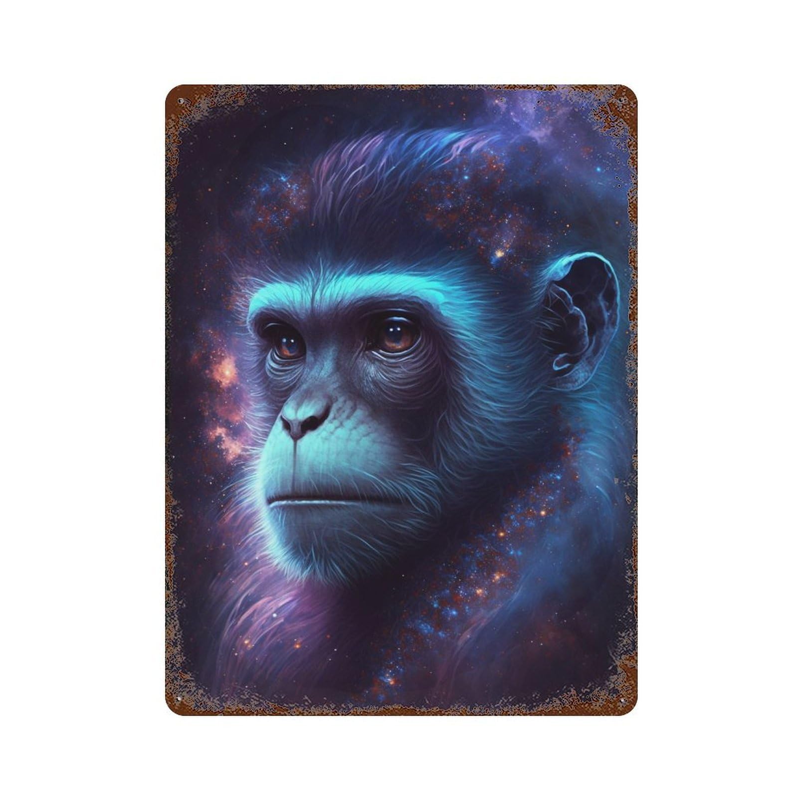 Cosmic Monkey Portrait Decorative Tin Sign 15.7"x11.8", for Bistro, Counter And Cafe Decor, Novelty Wall Decor