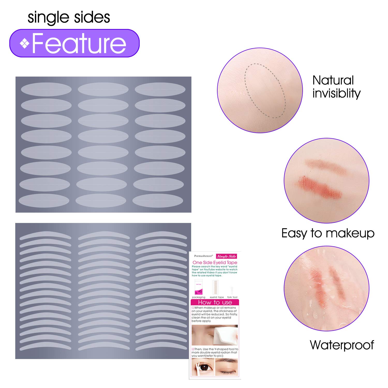 Buy Invisible Eyelid Tape Sticker, 2512Pcs/8Styles/8Packs One/Twosided