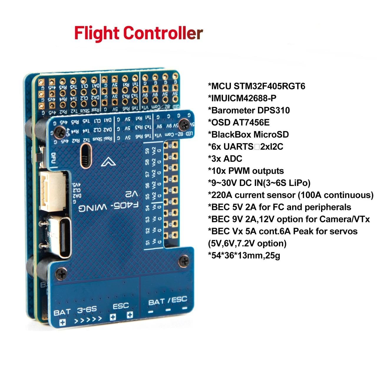 Controlador de Vuelo F405 para ala Fija con Módulo GPS – Compatible INAV y ArduPilot