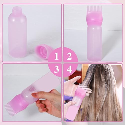 Miniatura 5 de Paquete de 2 botellas aplicadoras de peine de raíz, aplicador de aceite de 6 onzas para teñir el cabello, aplicador de aceite para teñir el cabello,