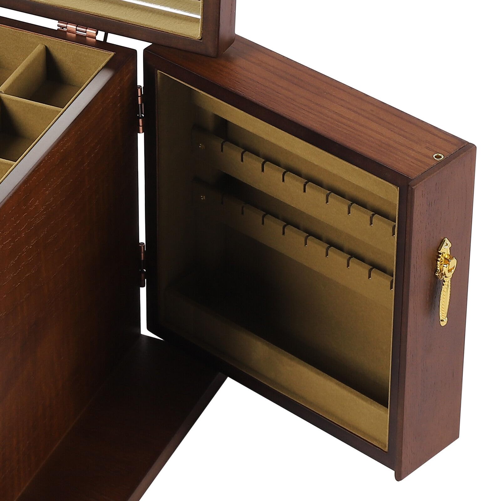 Grande scatola per gioielli con serratura in legno, 5 strati con specchio e cassetto, armadio per gioielli